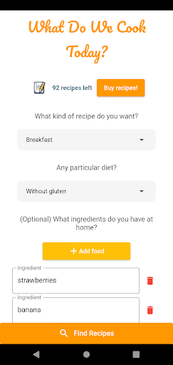 Android application What do we cook today? screenshort