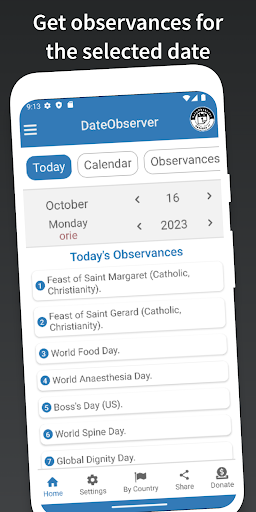Android application DateObserver screenshort