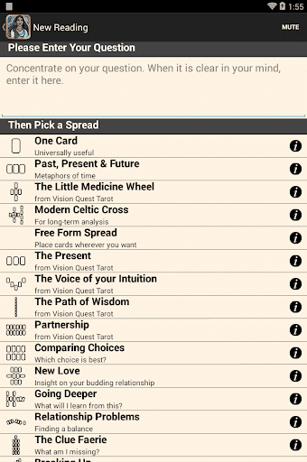 Screenshot of Vision Quest Tarot