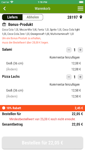 City Pizza Service Screen 2