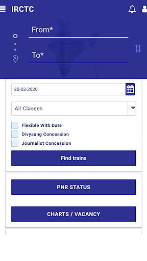 Android application IRCTC next generation 2022 screenshort