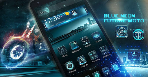 Blue fire neon future moto theme