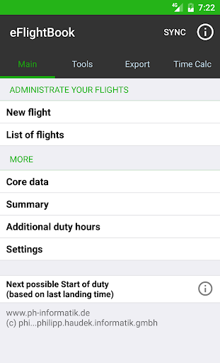 Android application eFlightBook screenshort