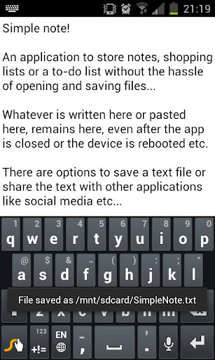 Android application Simple Note screenshort