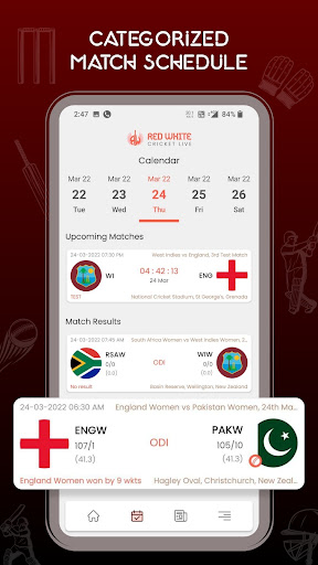 Red White Cricket Live Line 7