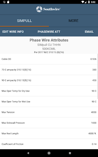 Screenshot of SIMpull 600V Calculator