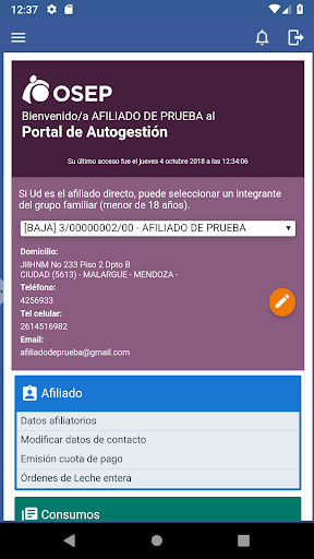 Android application OSEP Móvil screenshort
