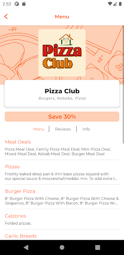 Android application Pizza Club S43 screenshort