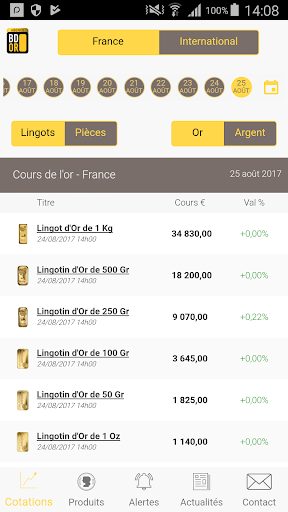 Android application Cours Or et Argent – BDOR screenshort