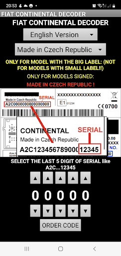 Android application FiatContinental Radio Code A2C screenshort