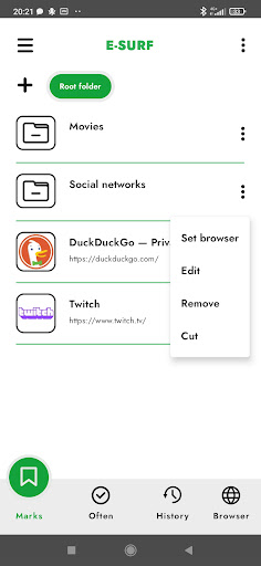 Android application Bookmark manager E-Surf screenshort