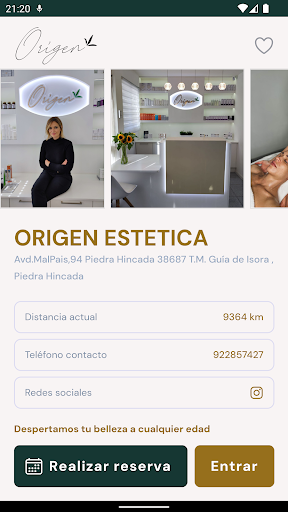 Android application ORIGEN ESTÉTICA screenshort