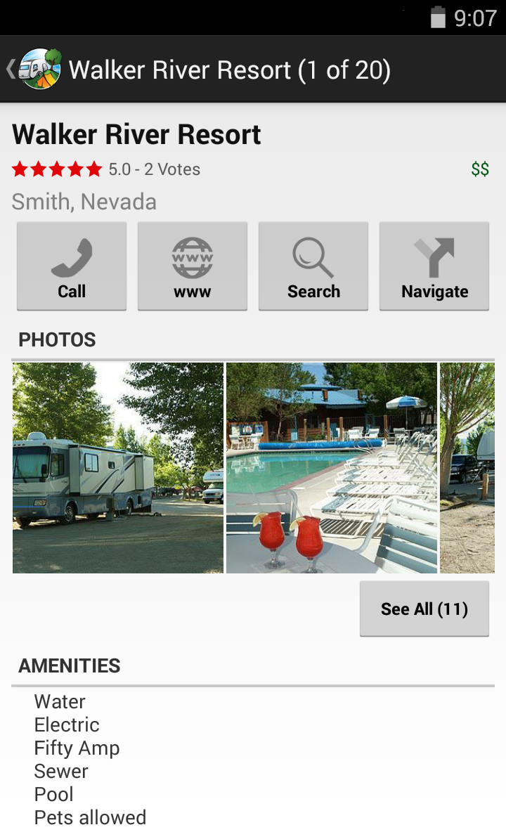 Android application RV Parks & Campgrounds screenshort