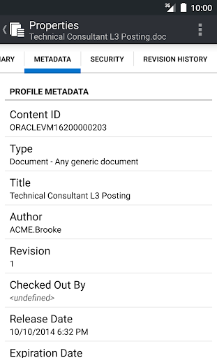 Screenshot of Oracle WebCenter Content