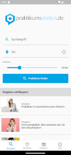 Android application Praktikumsstellen screenshort
