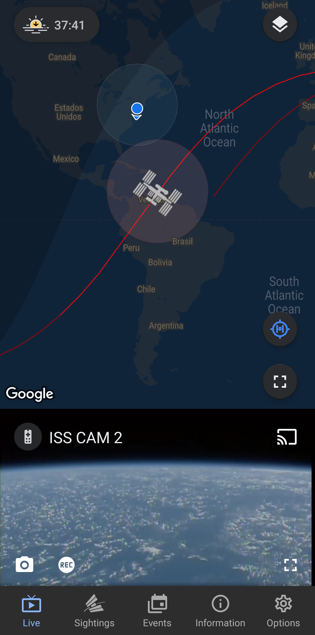 Android application ISS on Live: Earth & ISS Views screenshort