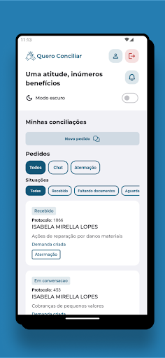 Android application Quero Conciliar screenshort