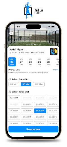 Android application Yalla Padel screenshort