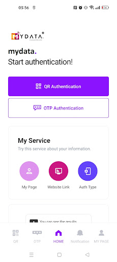 Android application MYDATA+ Passwordless screenshort