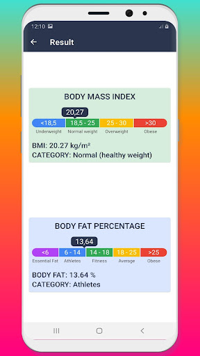BMI calculate Body Mass Index Screen 3