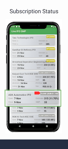 LIVE IPO GMP - Listing Price Screen 2