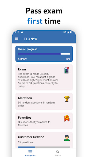 Android application TLC practice test, exam NYC screenshort