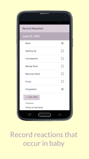 Baby Allergy Log Screen 2