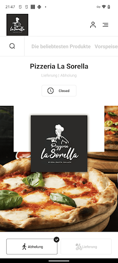 Android application Pizzeria La Sorella screenshort