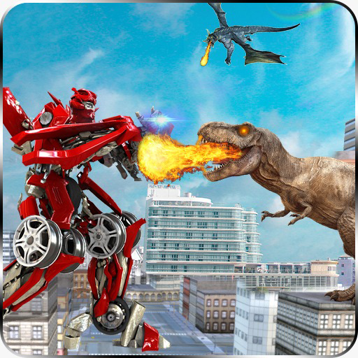 power Robot vs Dinosaur war 3D logo