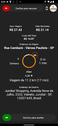 Android application Carona Mob - Motorista screenshort
