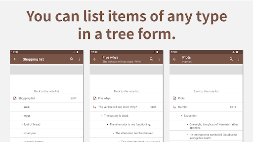 Android application DrillDown, brainstorm outliner screenshort