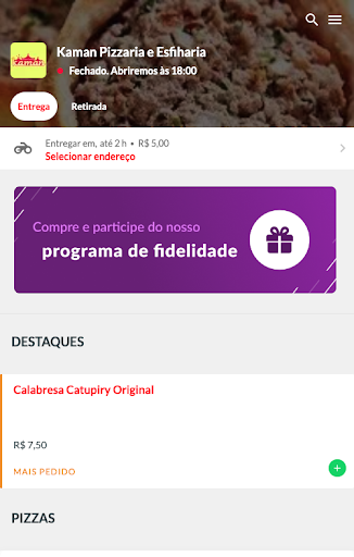 Android application Kaman Pizzaria e Esfiharia screenshort