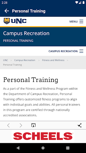 UNCO Campus Rec App Screen 3