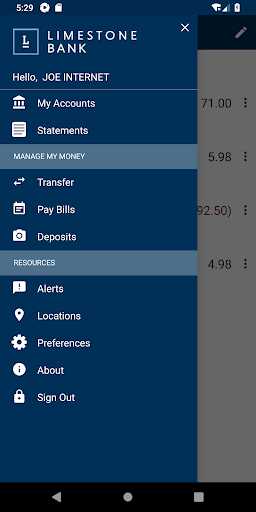 Limestone Bank Mobile Banking Screen 2