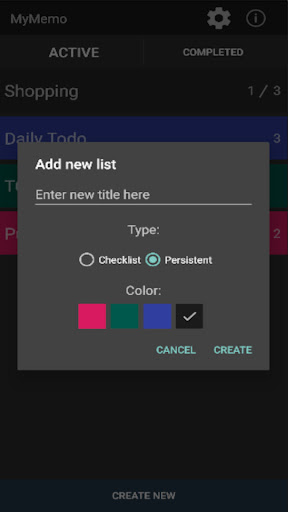 MyMemo Checklist Screen 3
