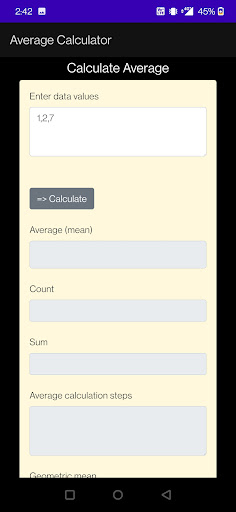Average Calculator Screen 2