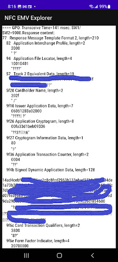 NFC EMV Explorer Screen 2