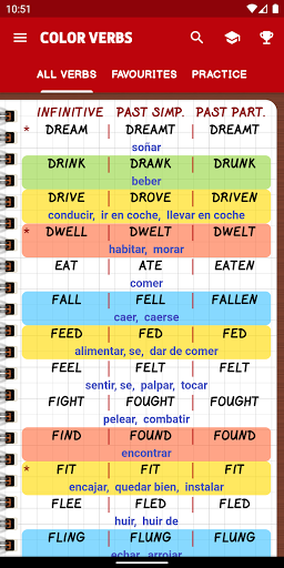 Android application English Irregular Verbs screenshort