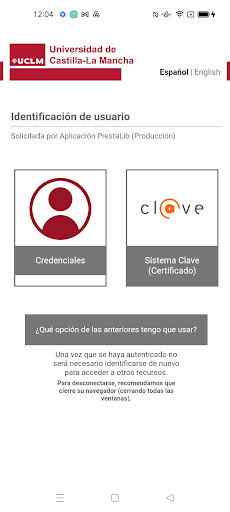 Android application prest.on UCLM screenshort