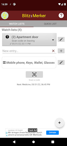 Android application Blitz↯Merker – don't forget! screenshort
