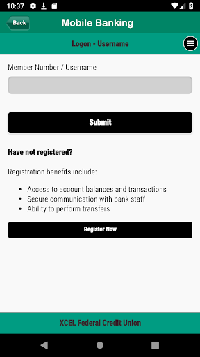 XCEL FCU Mobile Application Screen 2