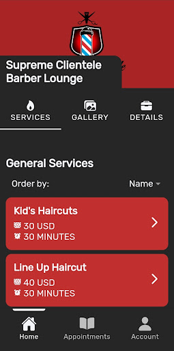 Android application Supreme Clientele BarberLounge screenshort