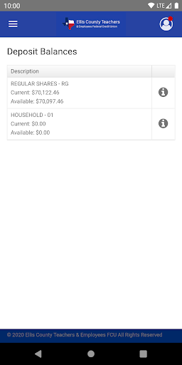 ECT&EFCU Mobile Banking Screen 2