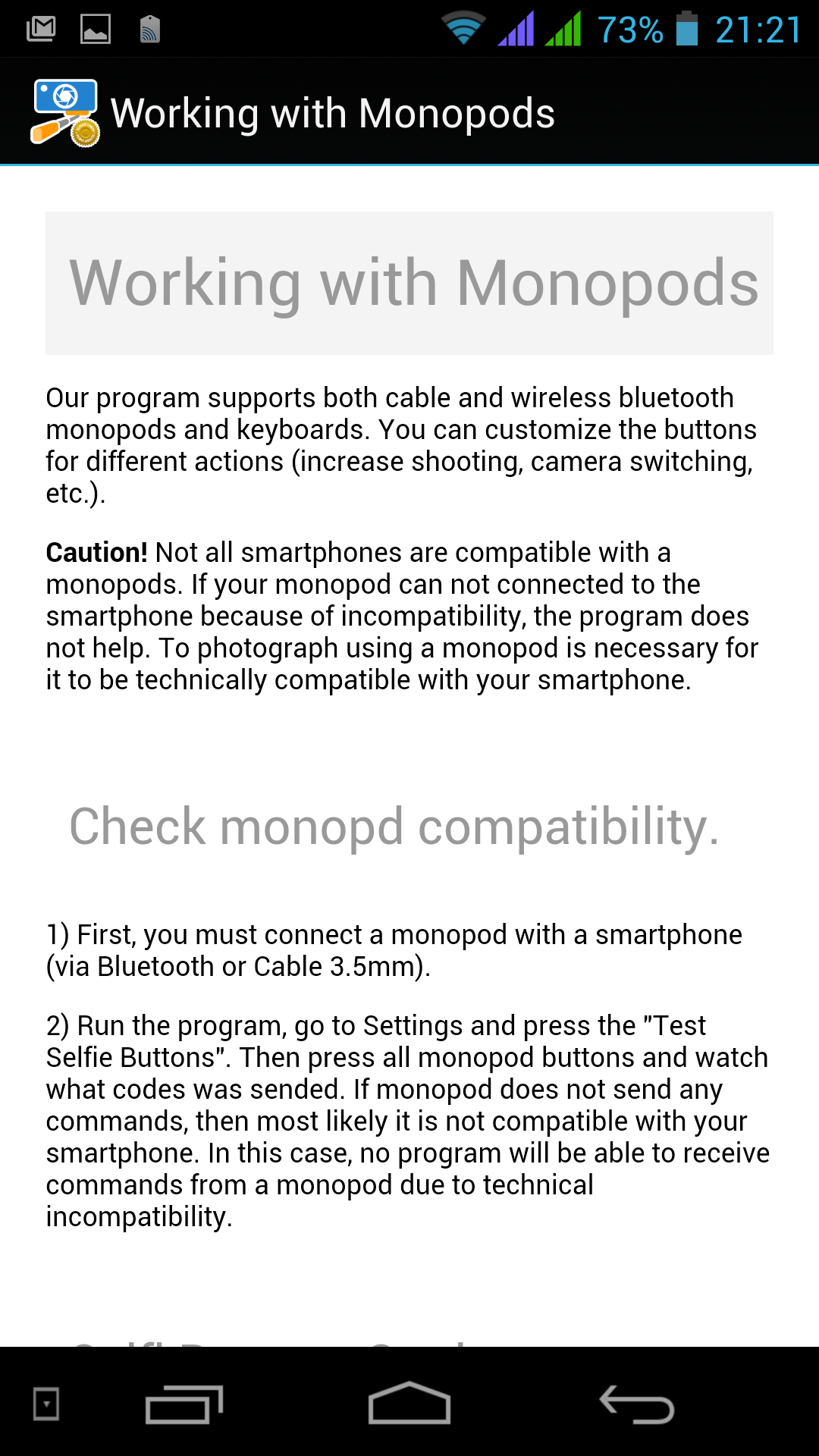 Android application Selfishop Camera License screenshort