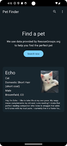 Android application Pet Finder screenshort