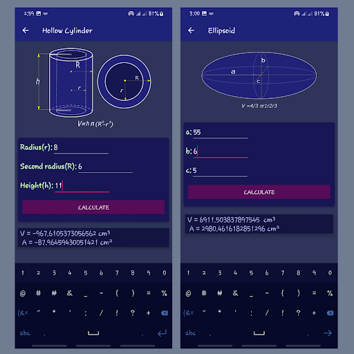 Volume calculator - 3D shapes Screen 2