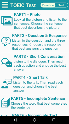 Android application New Toeic Test screenshort