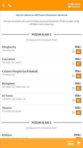 Android application Pizzeria Diamanten screenshort