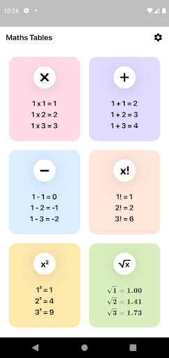 Android application Math Multiplication Tables screenshort