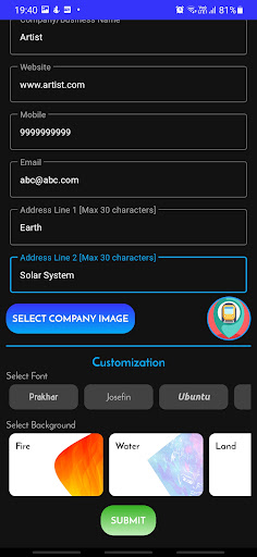 UC-Business Cards Create Share